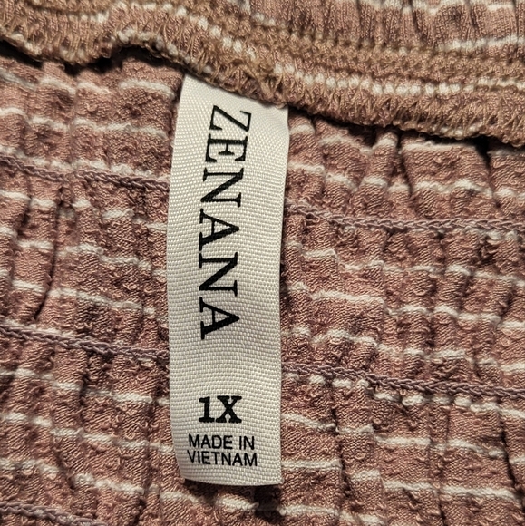 Smocked Stripe Pull-on Stretch Romper in Mocha Size 1X - Picture 6 of 11